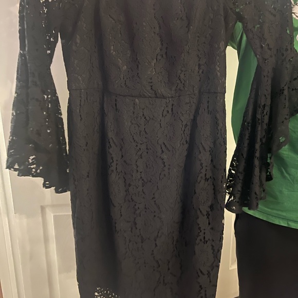 Black Lace Cocktail Dress with Bell Sleeves - Picture 5 of 7
